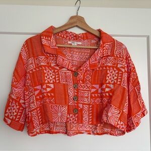 O'Neill Orange and Pink Patterned Button Down Shirt